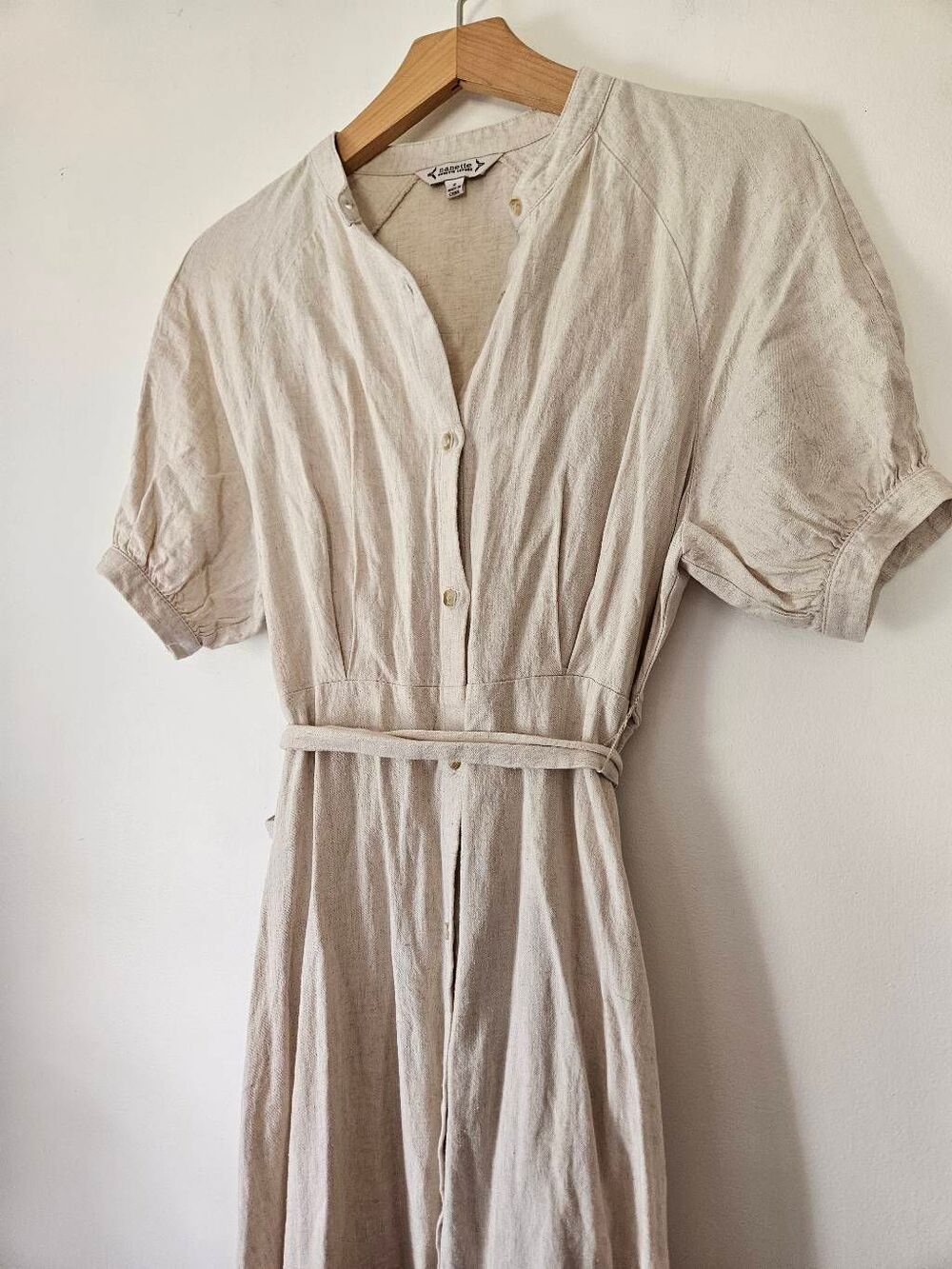 Nanette Lepore Linen Blend Button Front Midi Maxi Dress Belted Beige Size 2